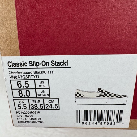 Vans Classic Slip-On Stackform Checkerboard Black Classic White Sneakers Women 8 - Picture 12 of 12